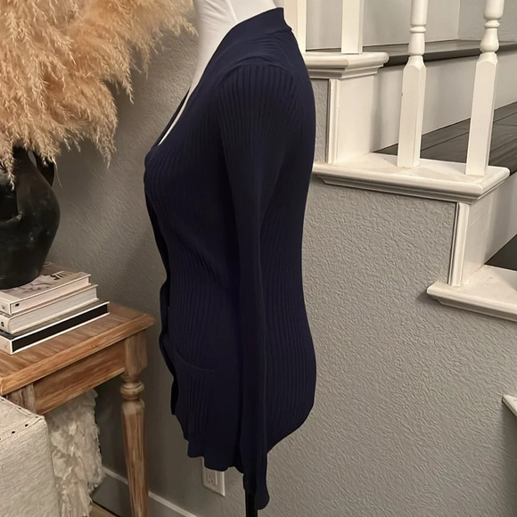 Soft Surroundings Cardigan Sweater Navy Blue Ribbed Gold Buttons Size Small - Picture 4 of 6